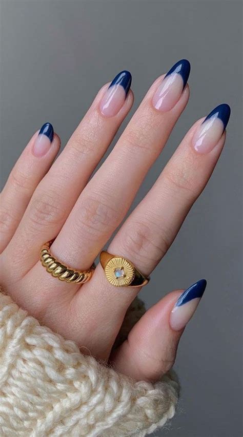 navy blue french tip nails square